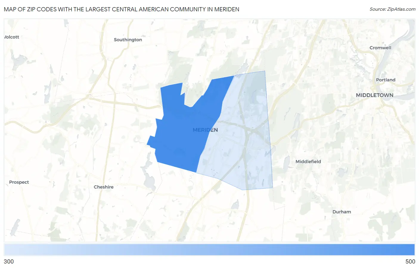 Zip Codes with the Largest Central American Community in Meriden Map