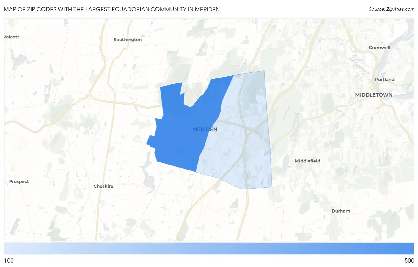 Zip Codes with the Largest Ecuadorian Community in Meriden Map