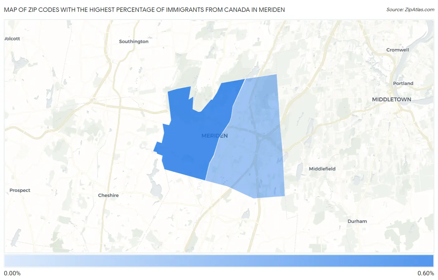 Zip Codes with the Highest Percentage of Immigrants from Canada in Meriden Map