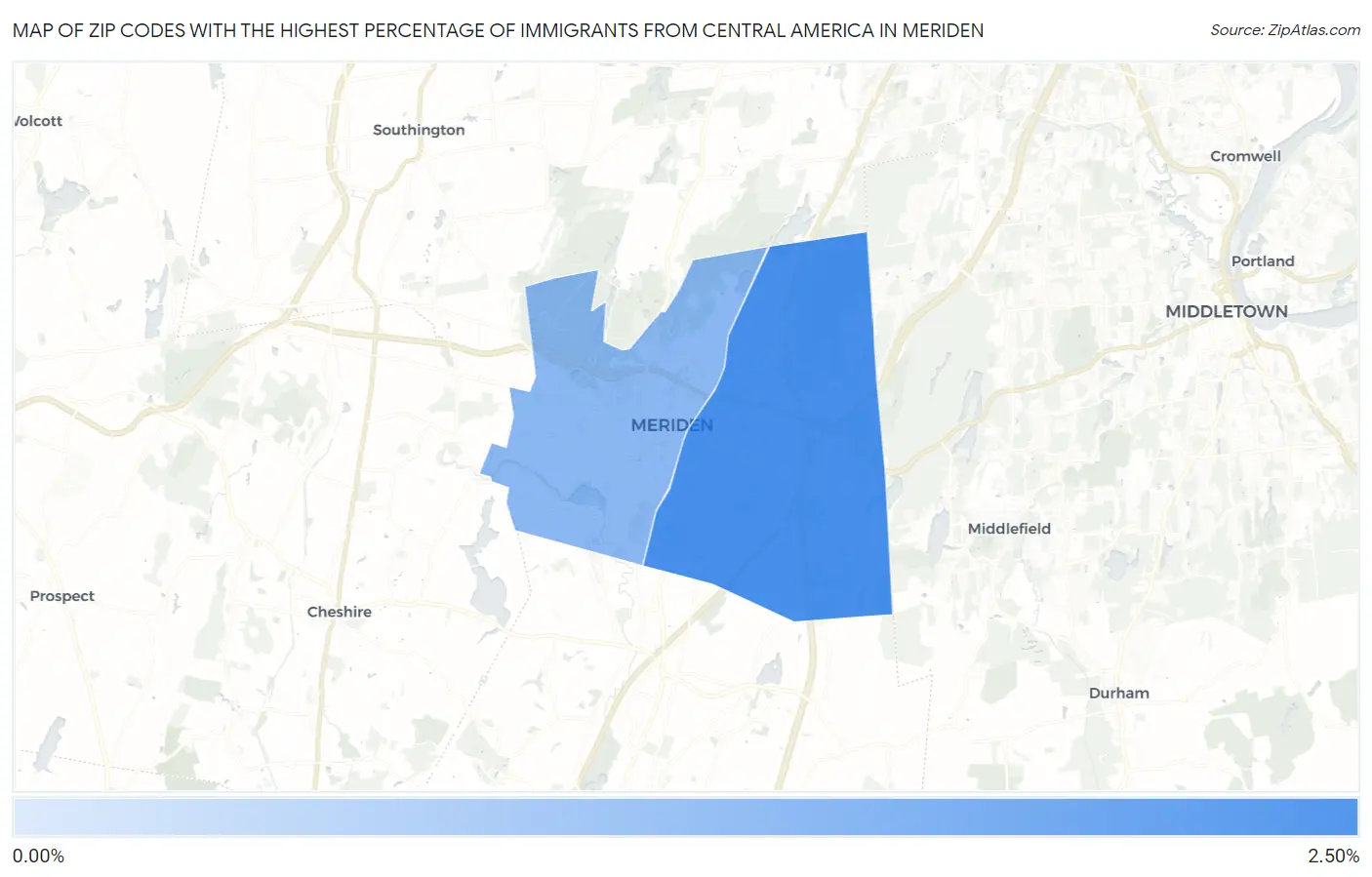 Zip Codes with the Highest Percentage of Immigrants from Central America in Meriden Map