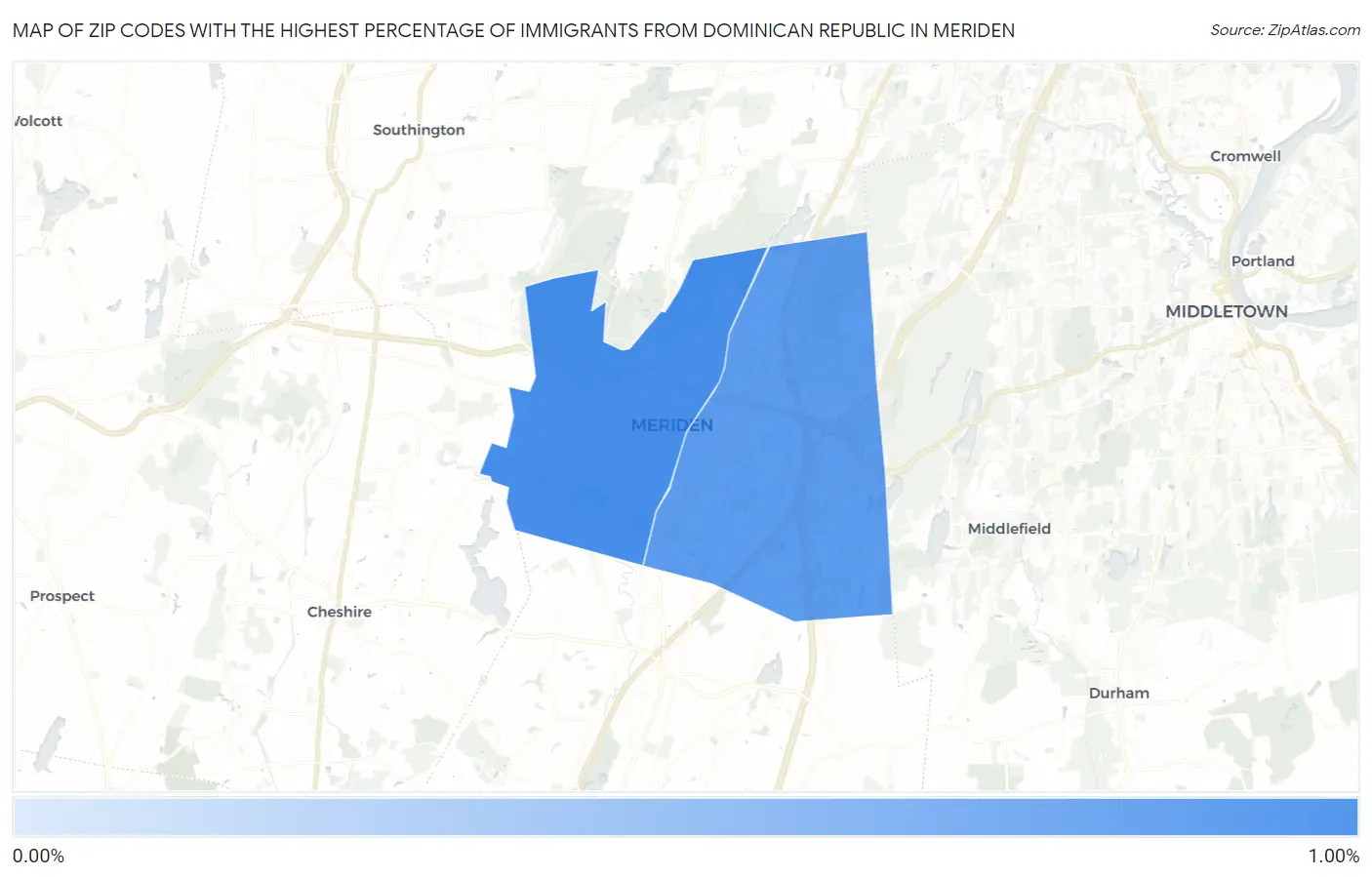 Zip Codes with the Highest Percentage of Immigrants from Dominican Republic in Meriden Map