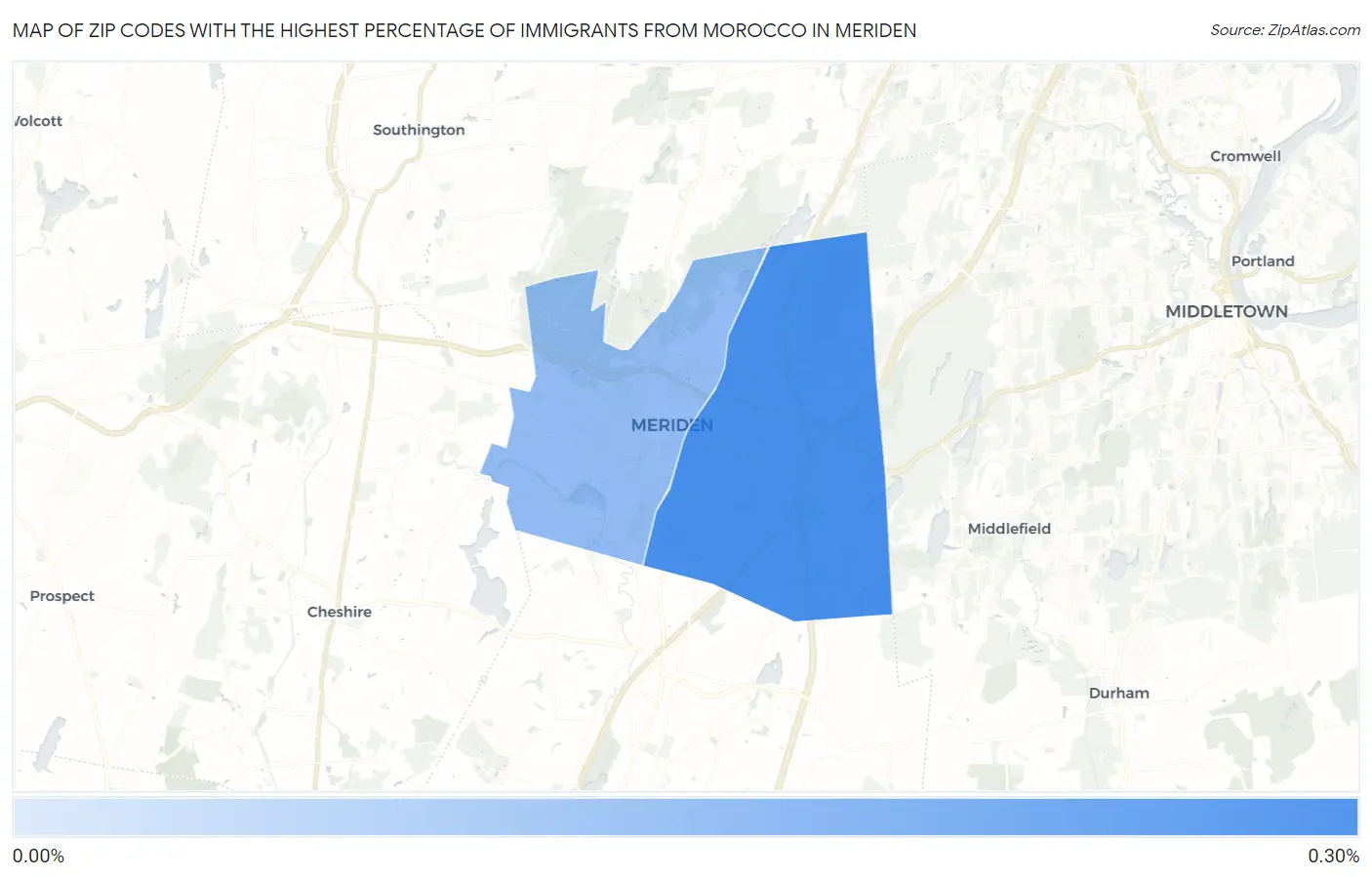 Zip Codes with the Highest Percentage of Immigrants from Morocco in Meriden Map