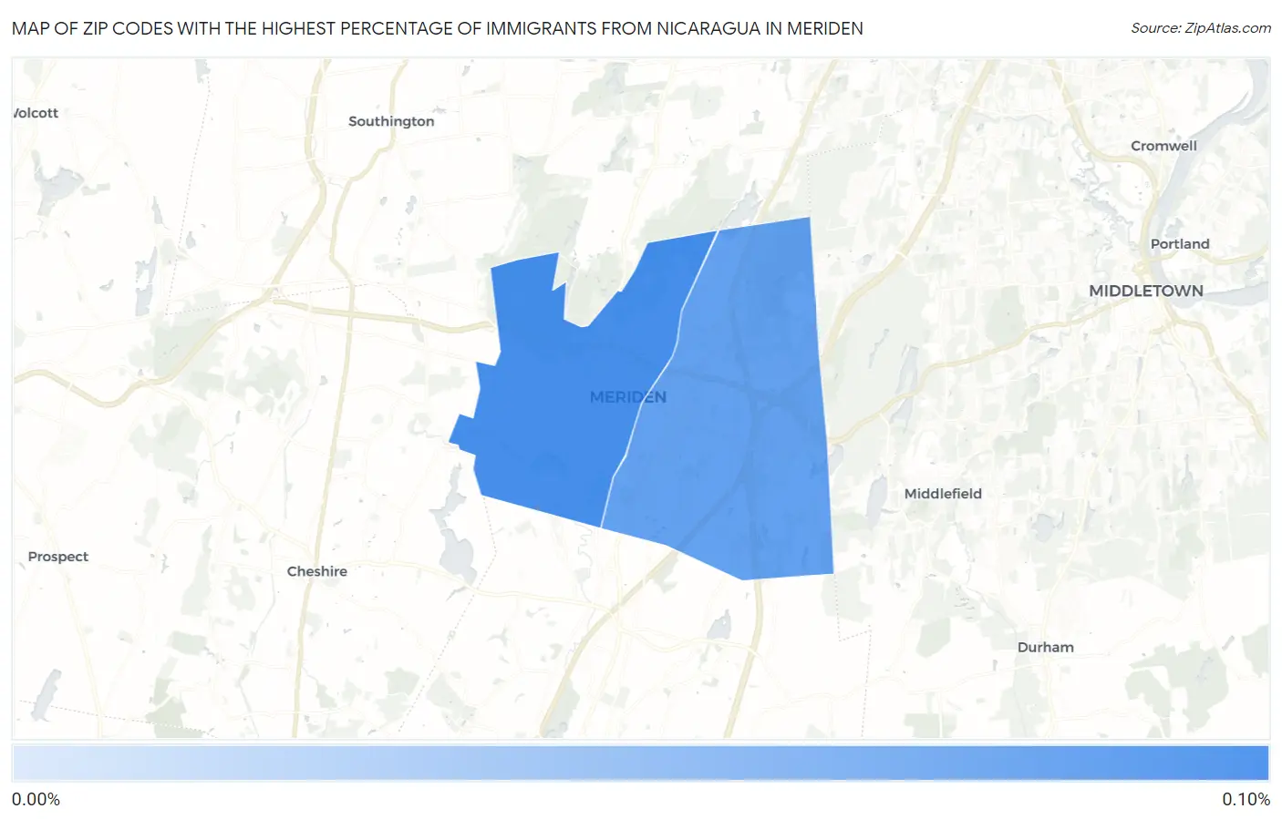 Zip Codes with the Highest Percentage of Immigrants from Nicaragua in Meriden Map