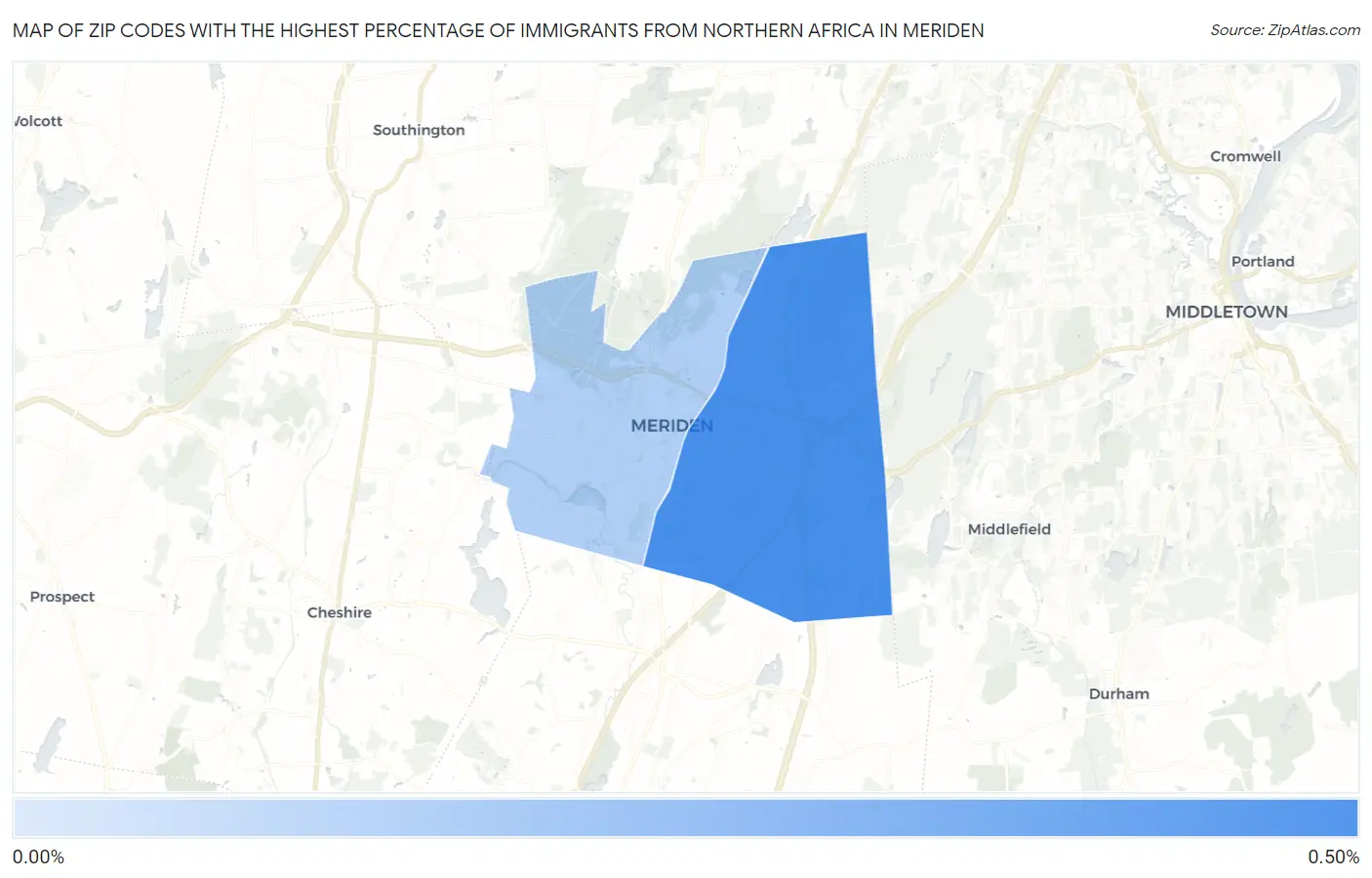 Zip Codes with the Highest Percentage of Immigrants from Northern Africa in Meriden Map