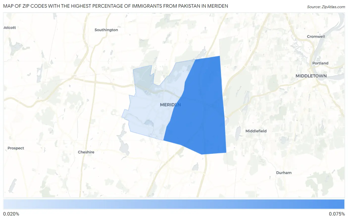Zip Codes with the Highest Percentage of Immigrants from Pakistan in Meriden Map