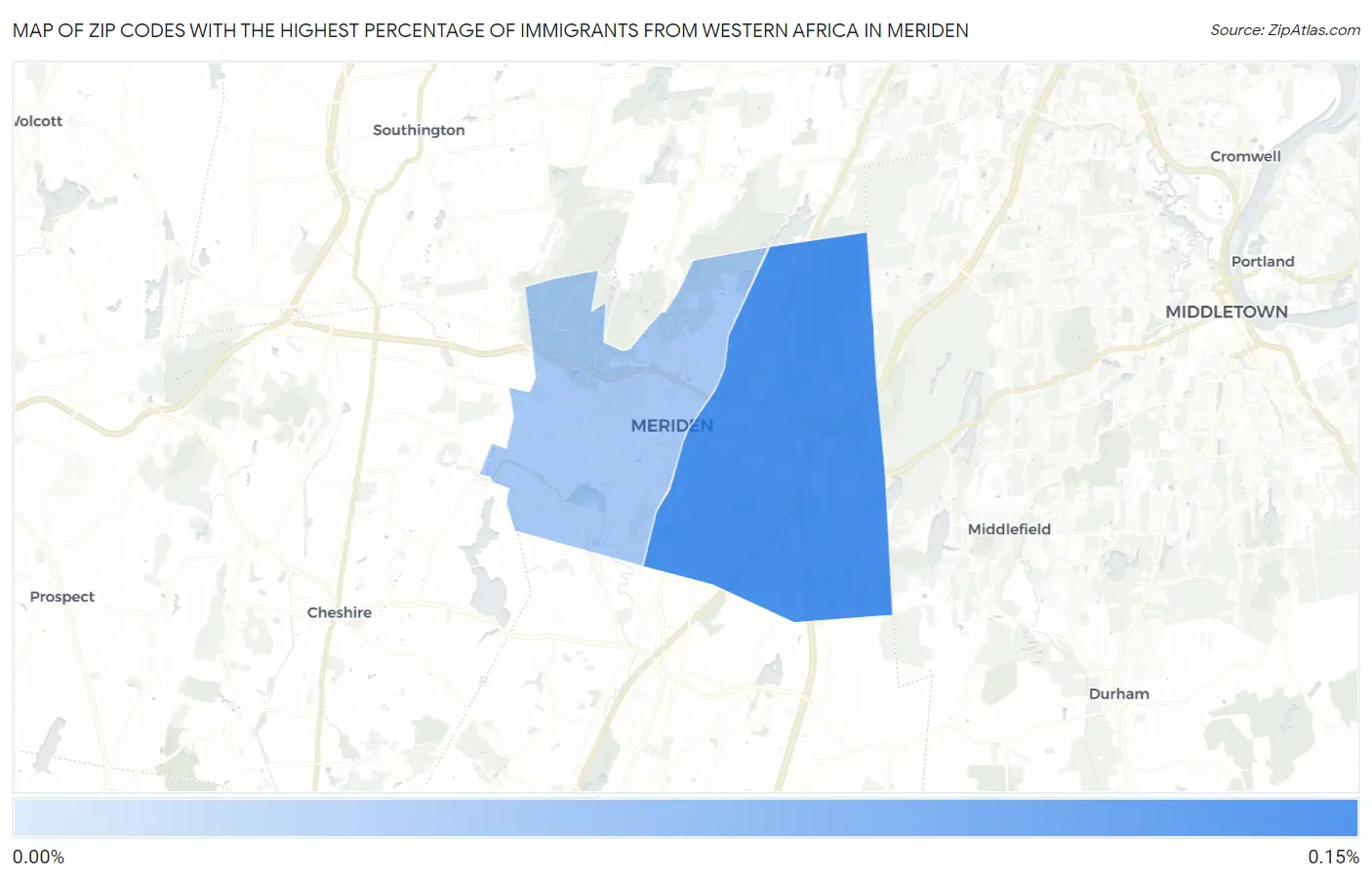 Zip Codes with the Highest Percentage of Immigrants from Western Africa in Meriden Map