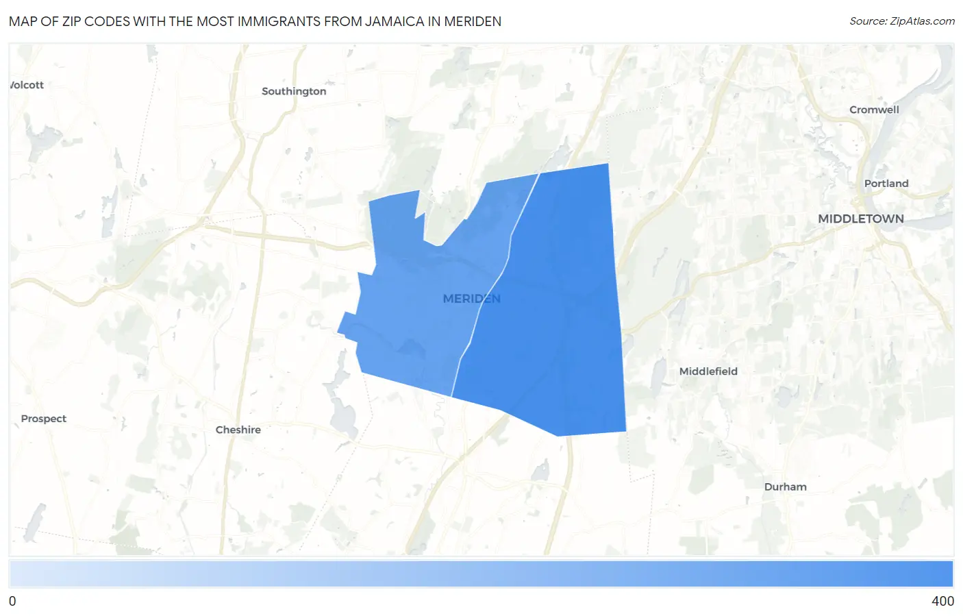 Zip Codes with the Most Immigrants from Jamaica in Meriden Map