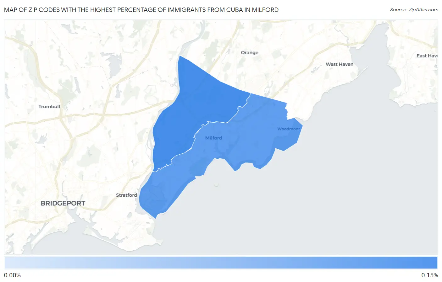 Zip Codes with the Highest Percentage of Immigrants from Cuba in Milford Map