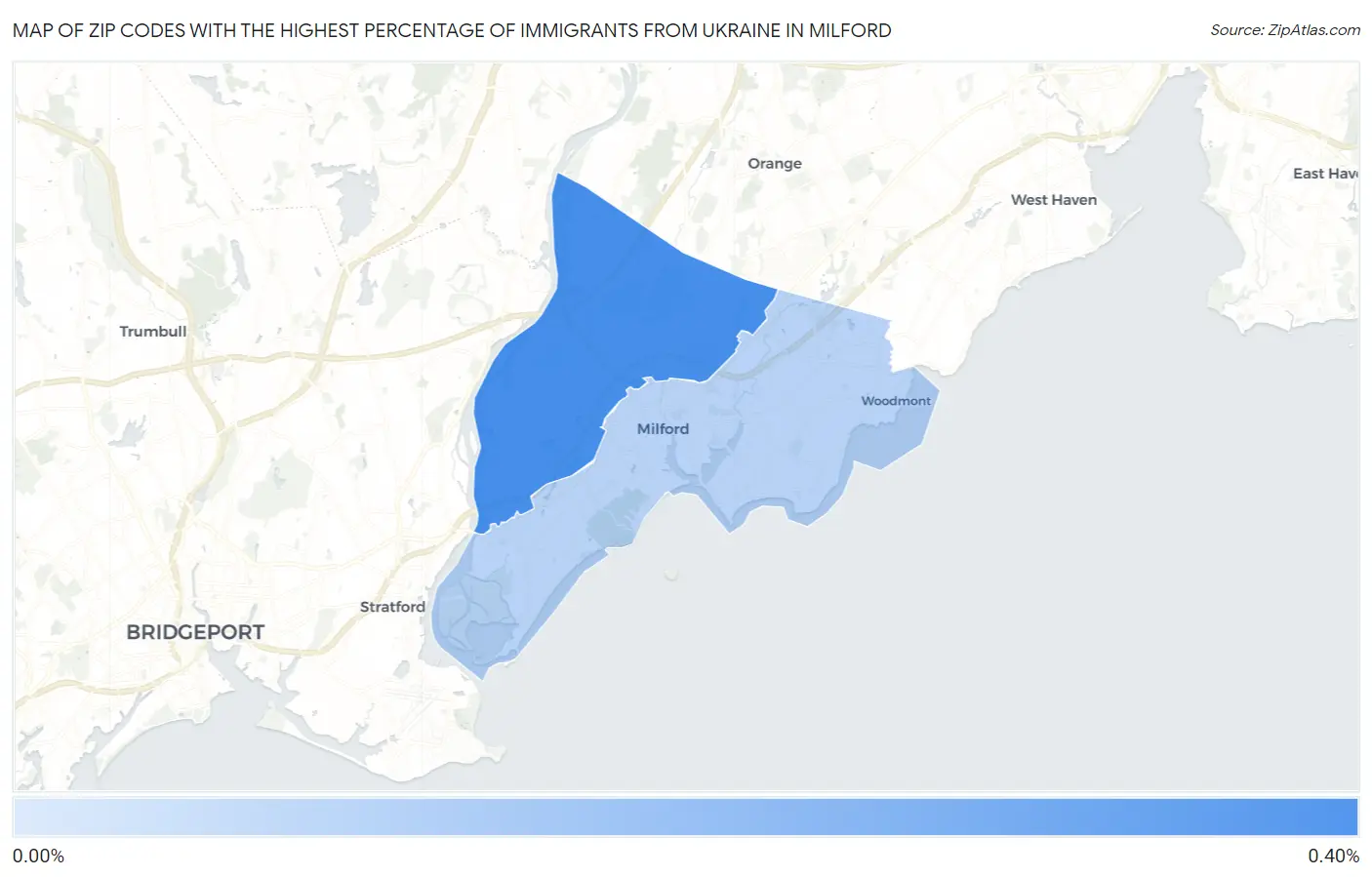 Zip Codes with the Highest Percentage of Immigrants from Ukraine in Milford Map