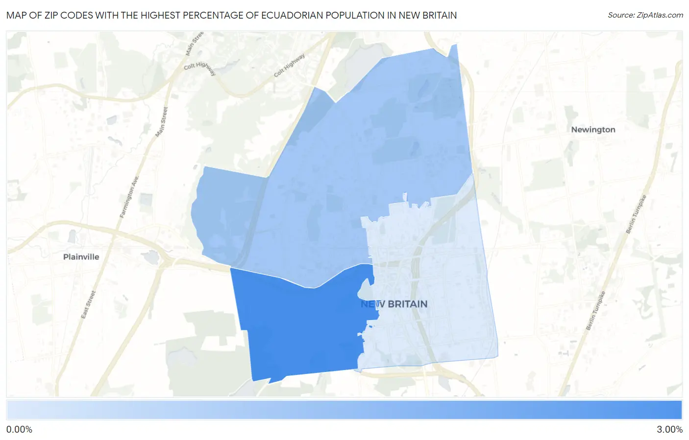 Zip Codes with the Highest Percentage of Ecuadorian Population in New Britain Map