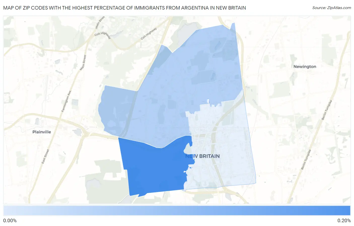Zip Codes with the Highest Percentage of Immigrants from Argentina in New Britain Map