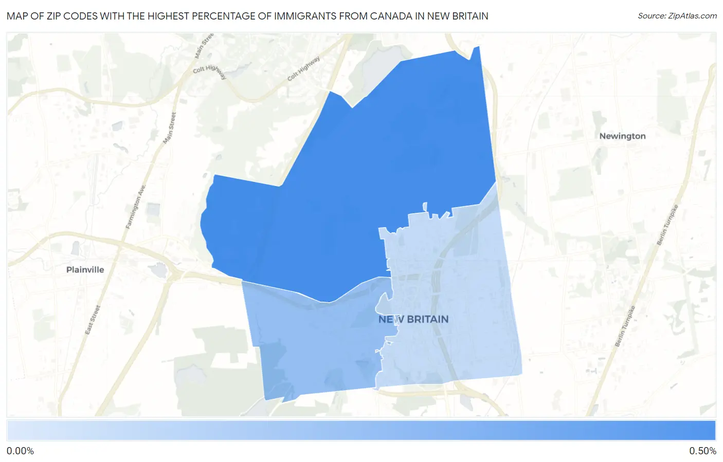 Zip Codes with the Highest Percentage of Immigrants from Canada in New Britain Map