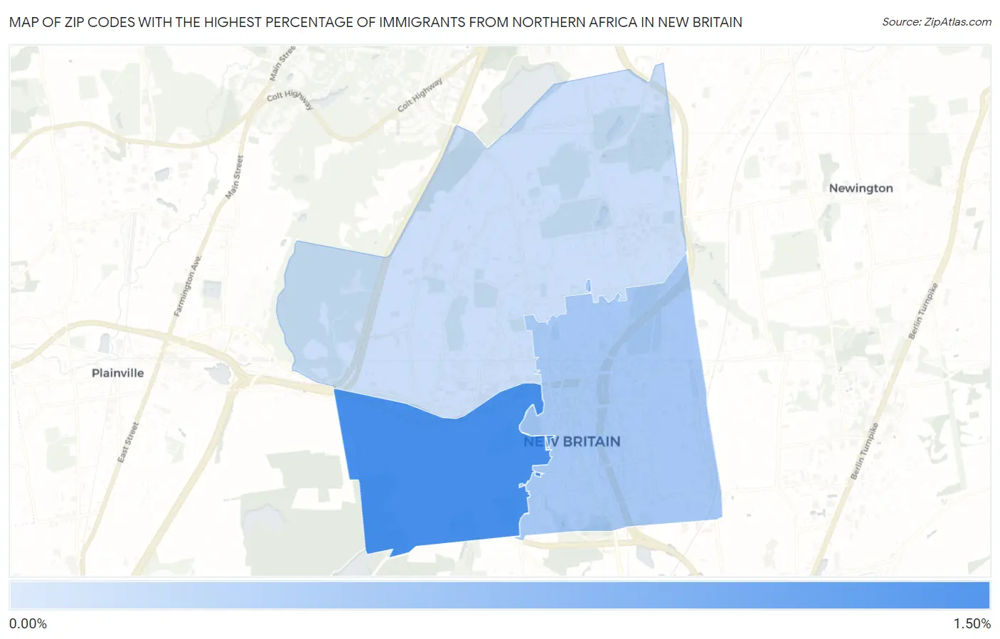 Zip Codes with the Highest Percentage of Immigrants from Northern Africa in New Britain Map