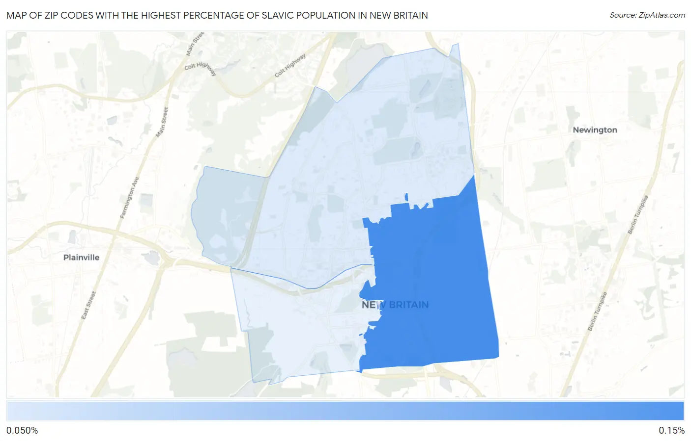 Zip Codes with the Highest Percentage of Slavic Population in New Britain Map