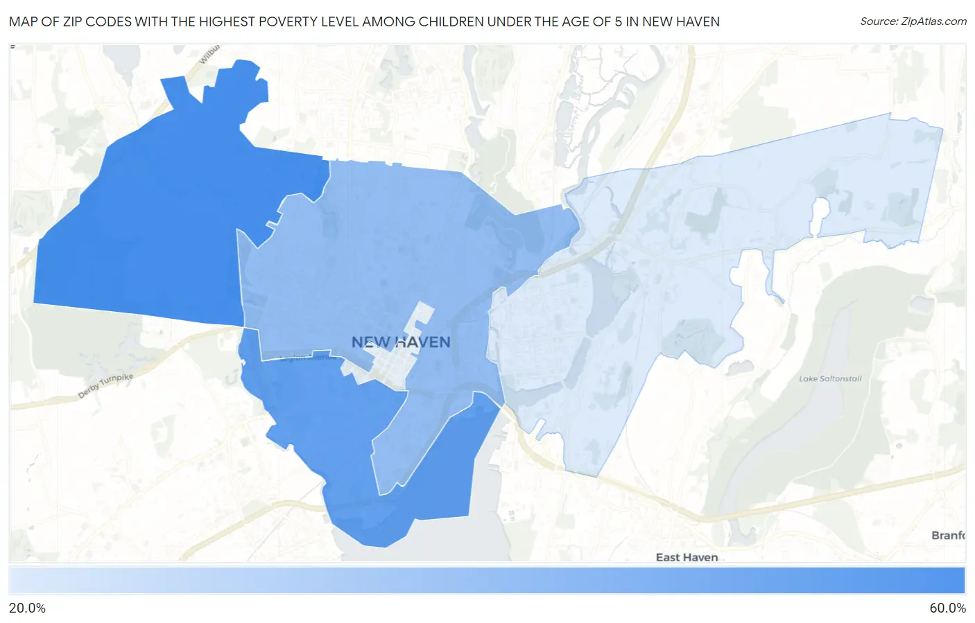 Zip Codes with the Highest Poverty Level Among Children Under the Age of 5 in New Haven Map