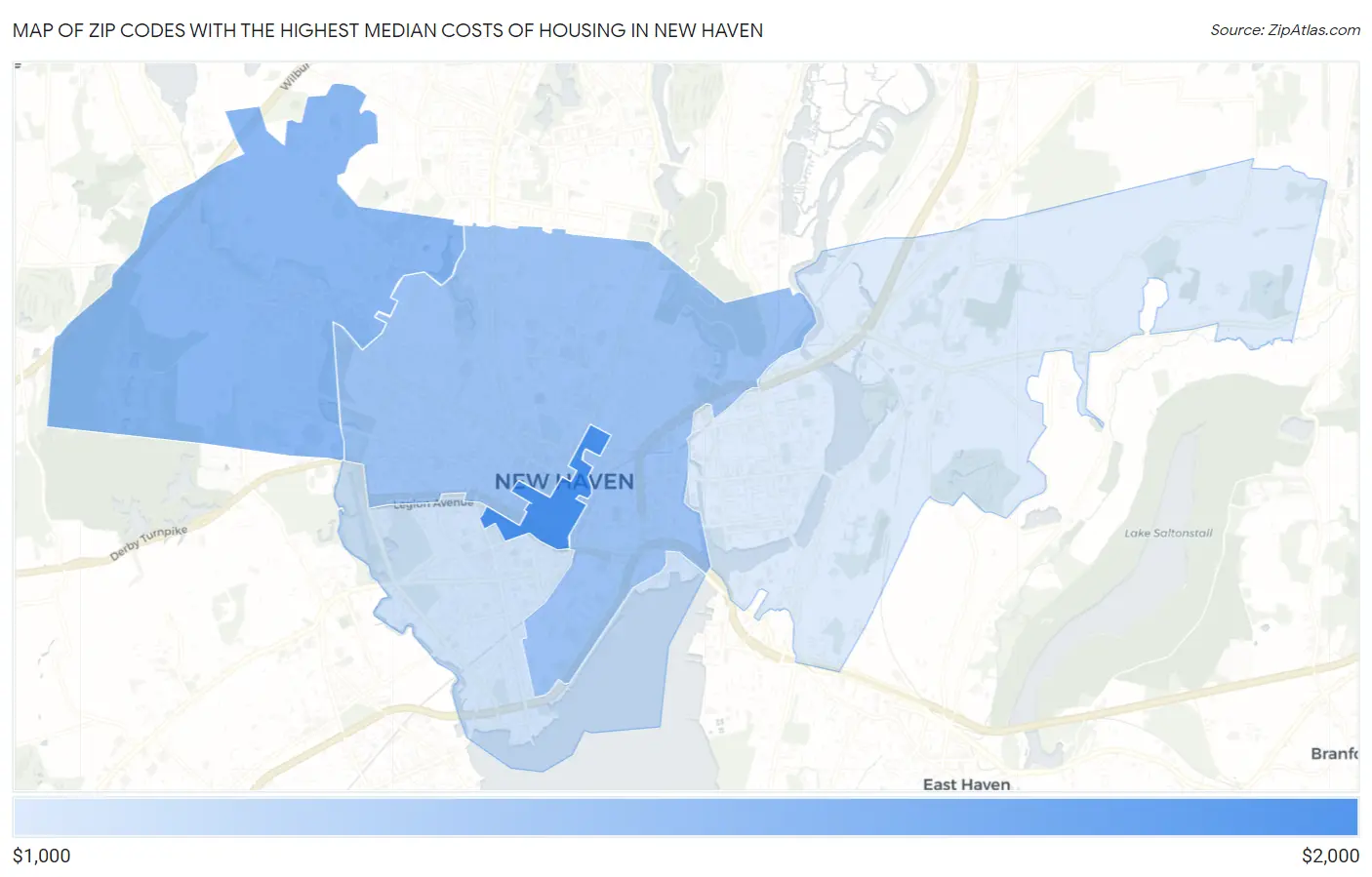 Zip Codes with the Highest Median Costs of Housing in New Haven Map