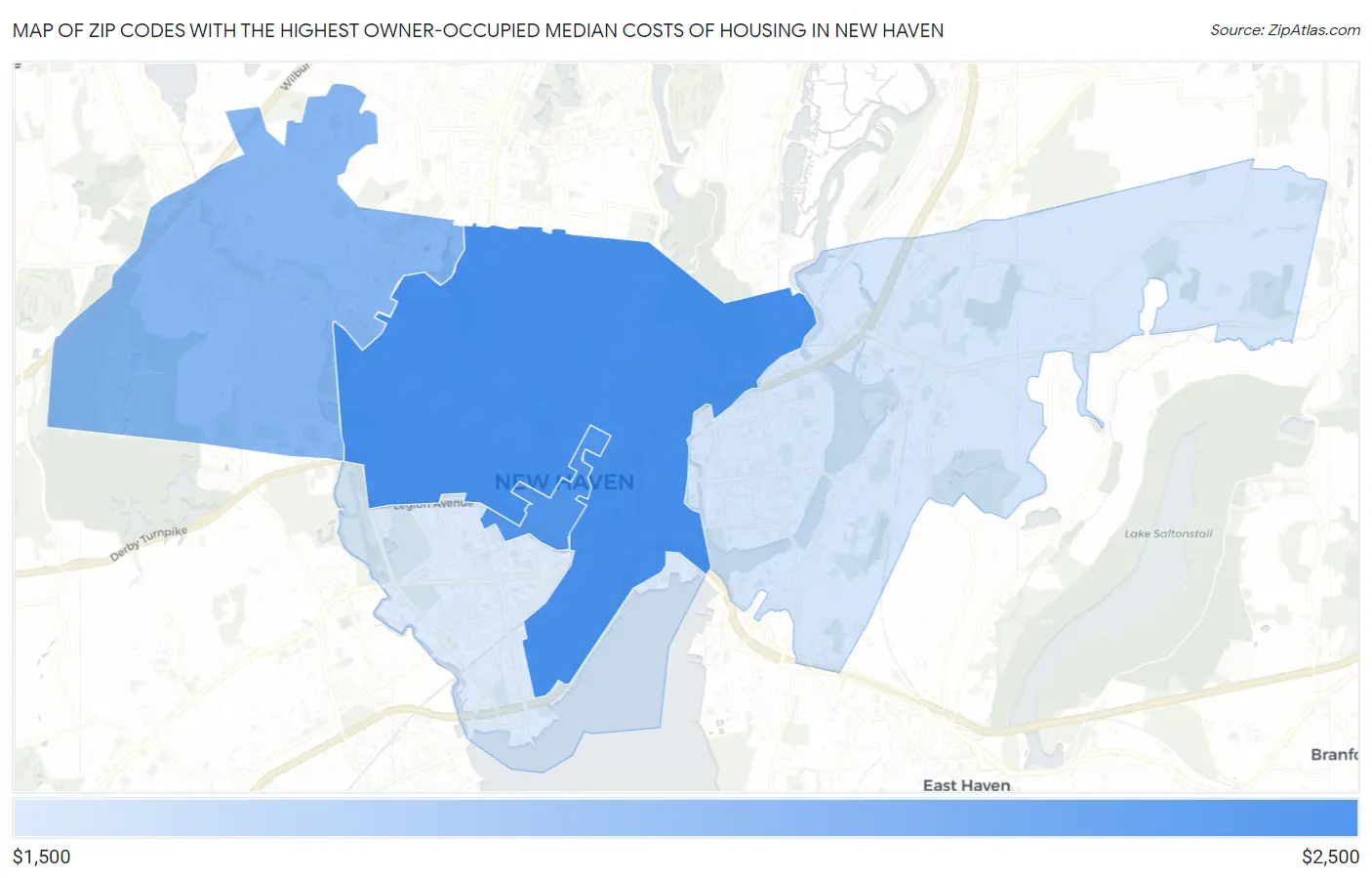Zip Codes with the Highest Owner-Occupied Median Costs of Housing in New Haven Map