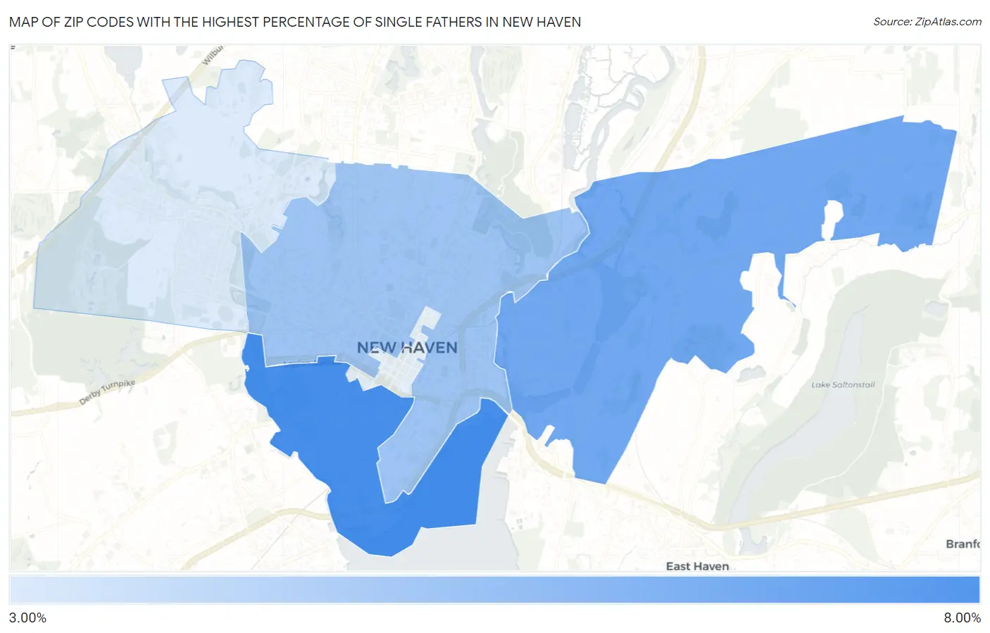 Zip Codes with the Highest Percentage of Single Fathers in New Haven Map