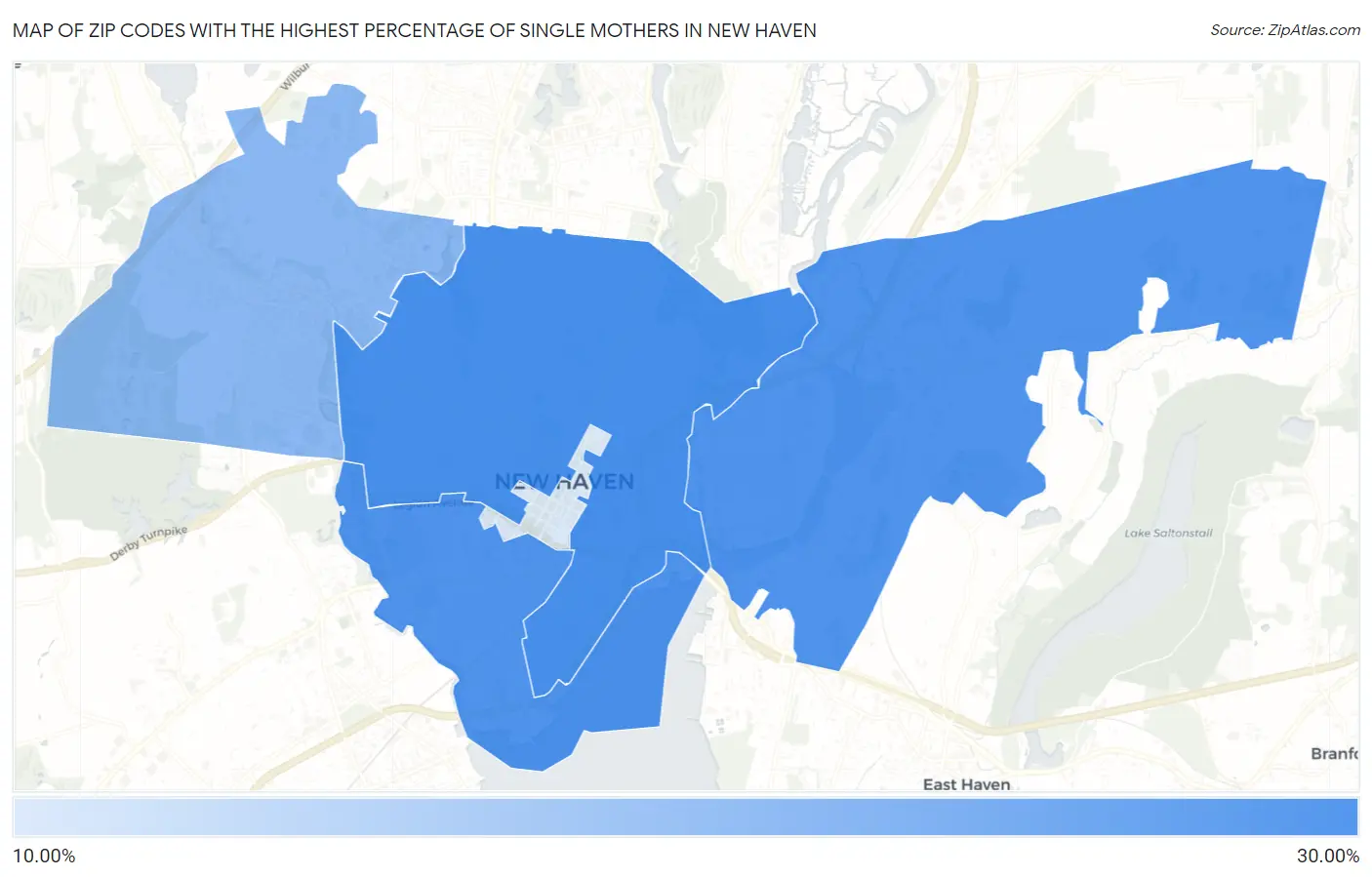 Zip Codes with the Highest Percentage of Single Mothers in New Haven Map