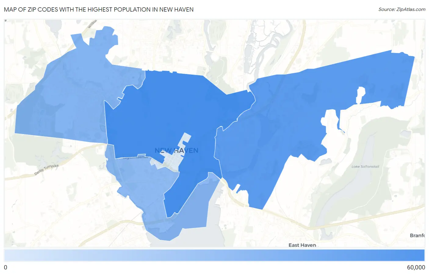 Zip Codes with the Highest Population in New Haven Map