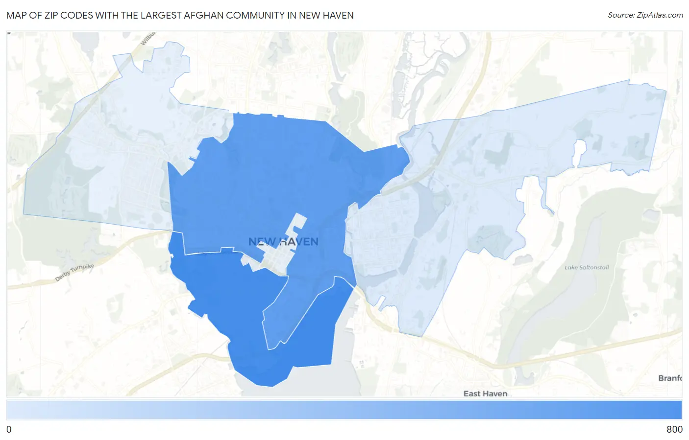 Zip Codes with the Largest Afghan Community in New Haven Map