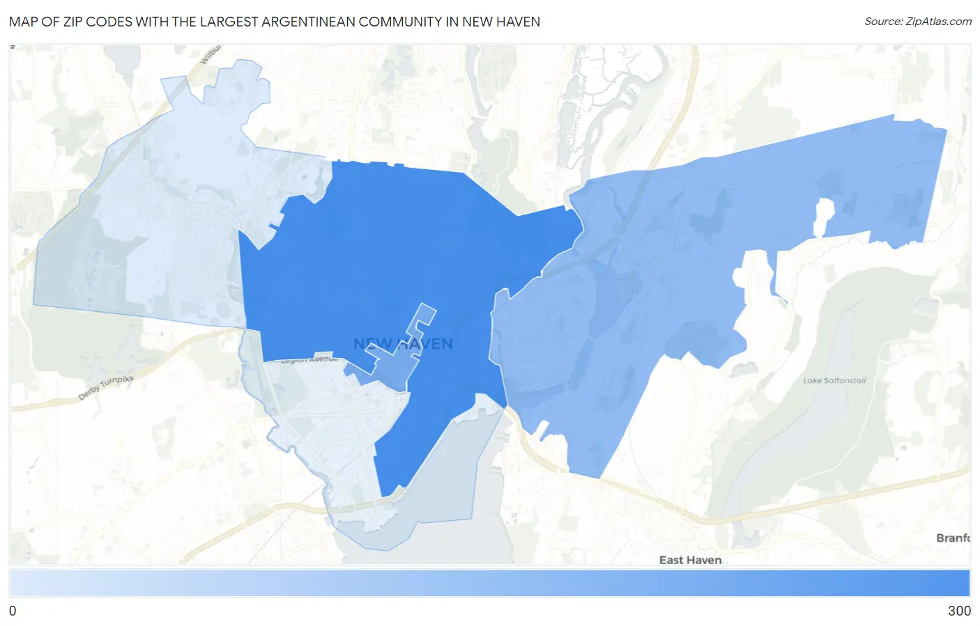 Zip Codes with the Largest Argentinean Community in New Haven Map