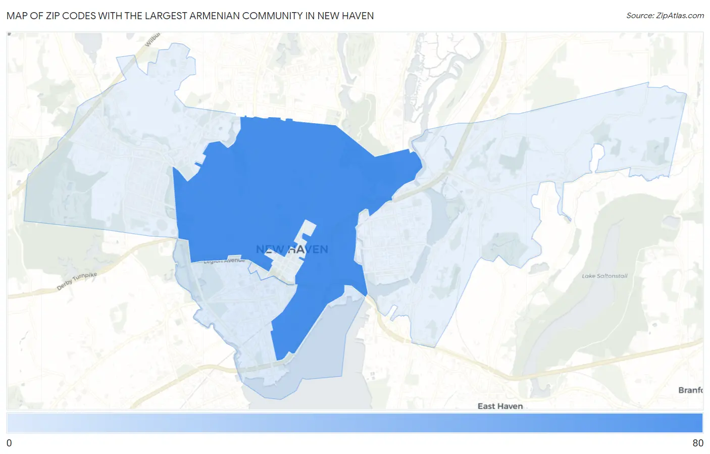 Zip Codes with the Largest Armenian Community in New Haven Map