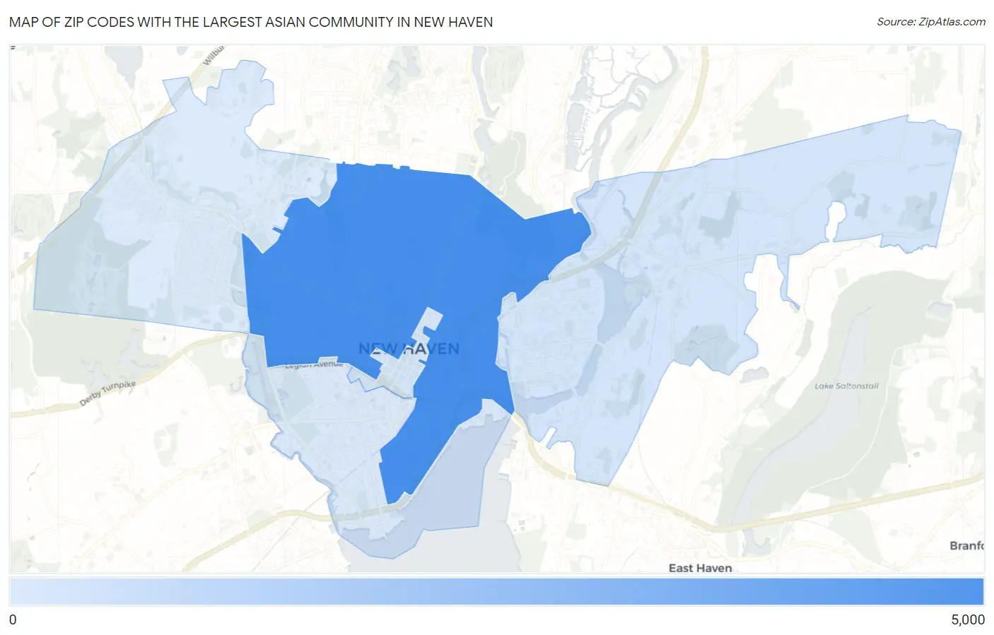 Zip Codes with the Largest Asian Community in New Haven Map