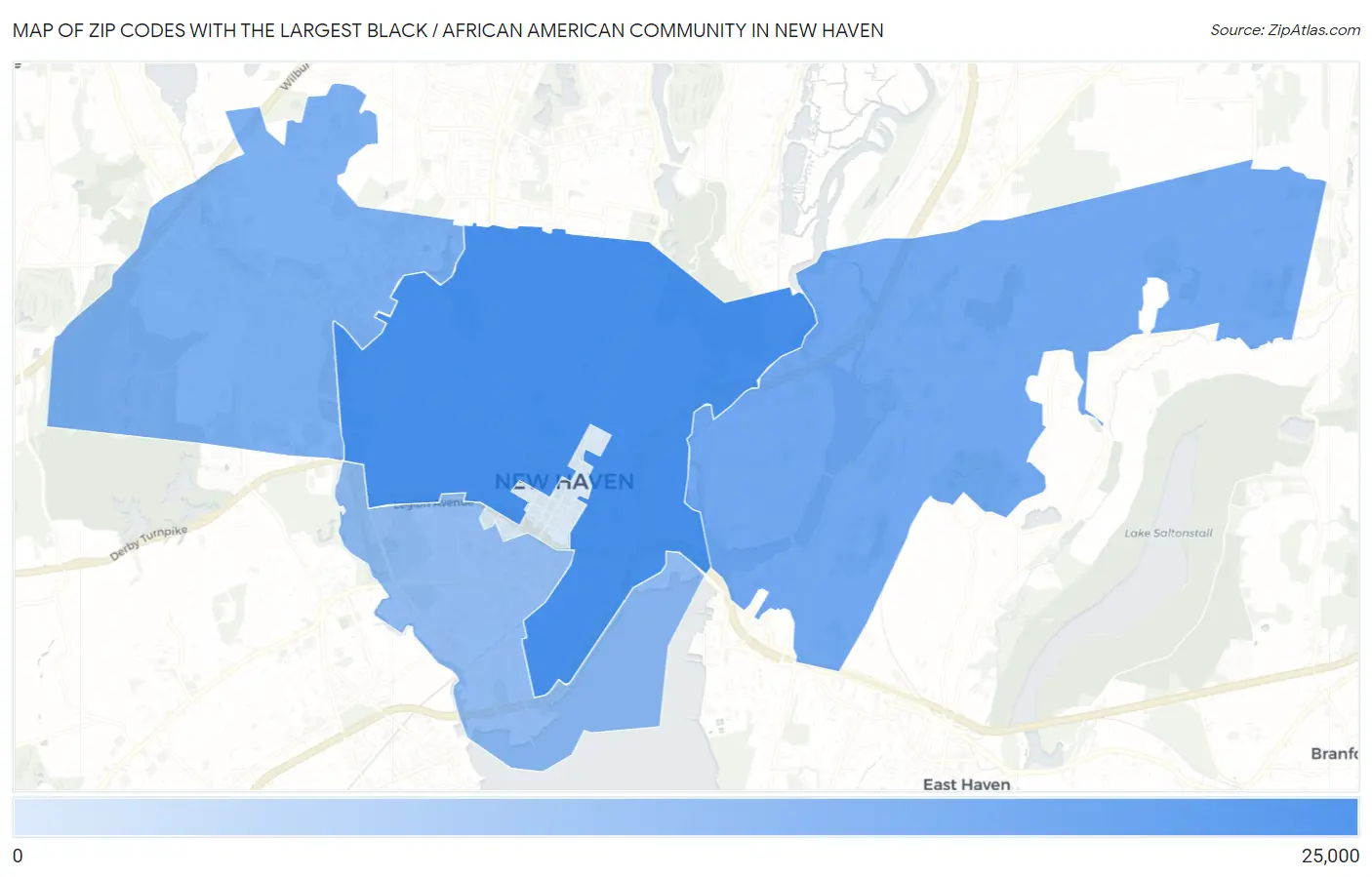 Zip Codes with the Largest Black / African American Community in New Haven Map