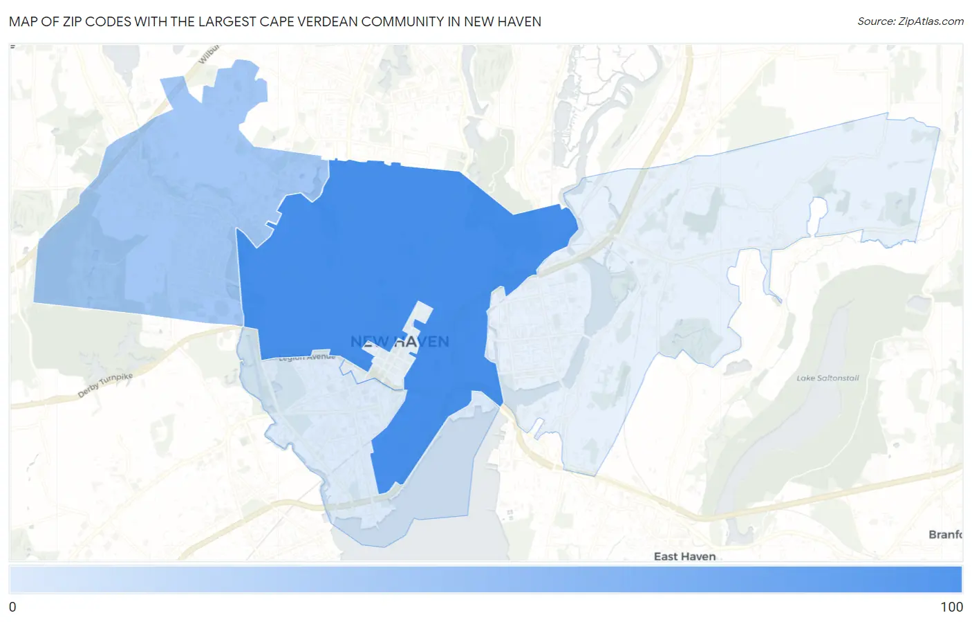 Zip Codes with the Largest Cape Verdean Community in New Haven Map
