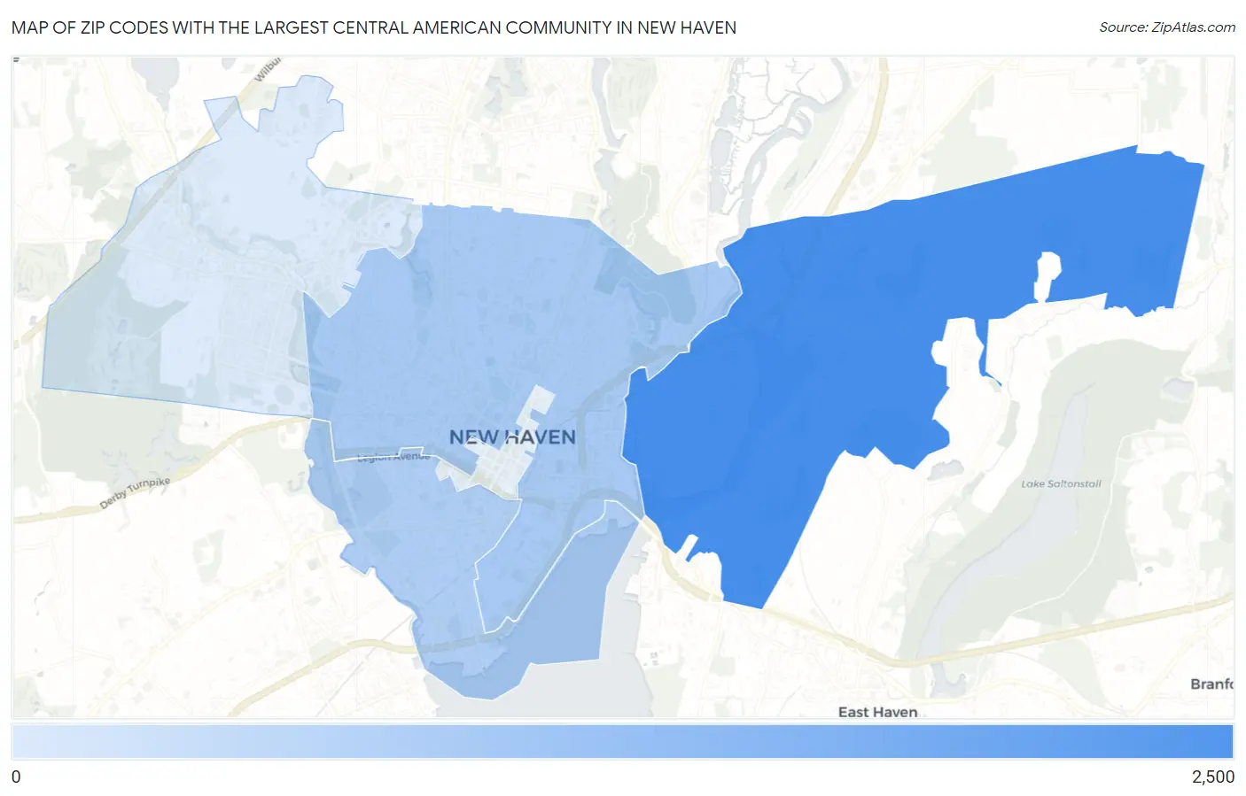 Zip Codes with the Largest Central American Community in New Haven Map