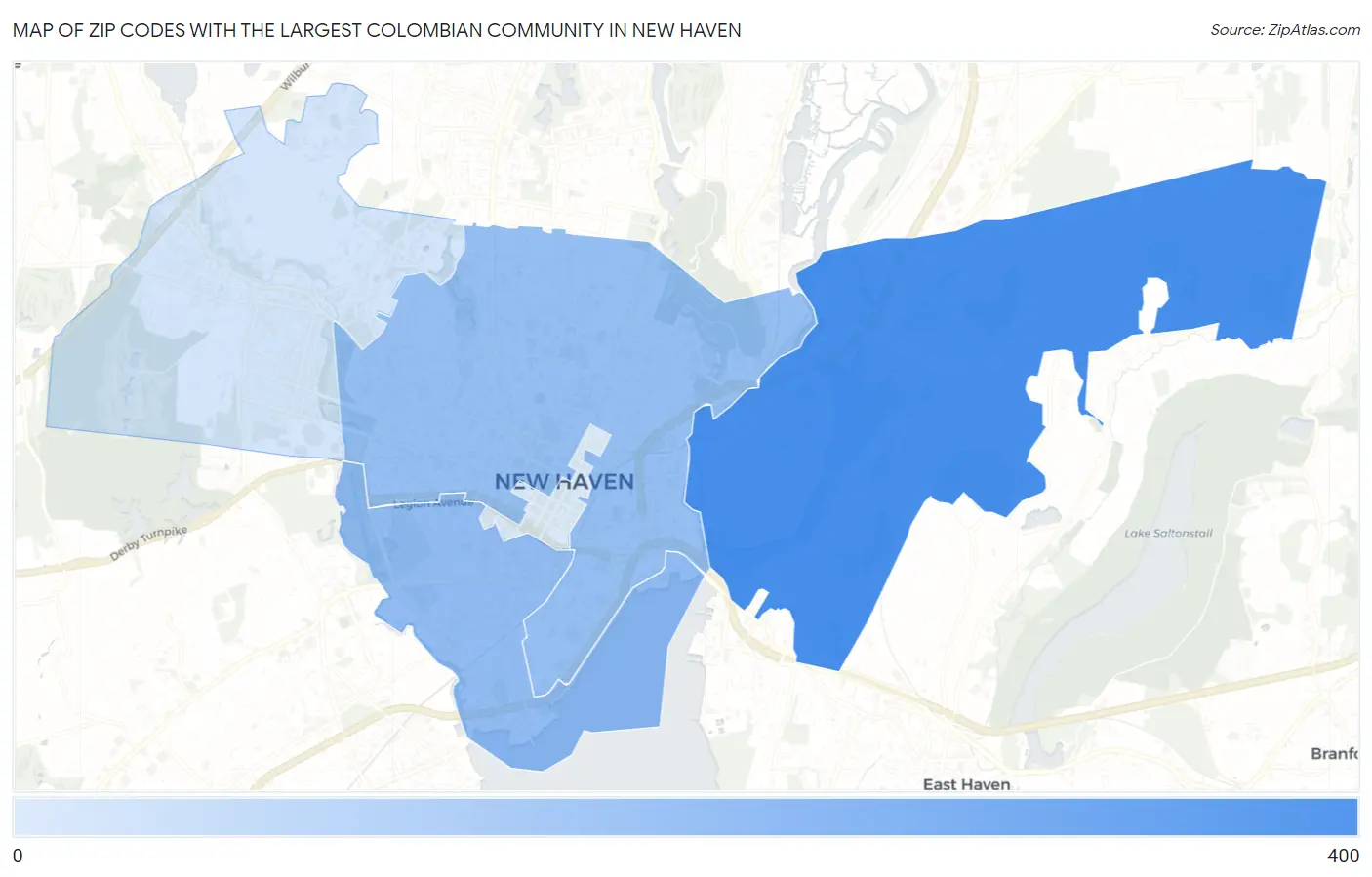 Zip Codes with the Largest Colombian Community in New Haven Map