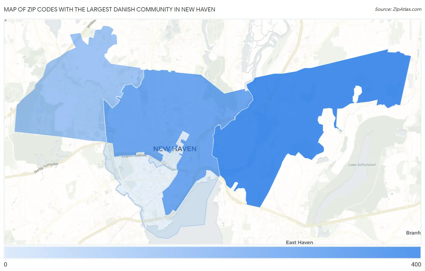 Zip Codes with the Largest Danish Community in New Haven Map