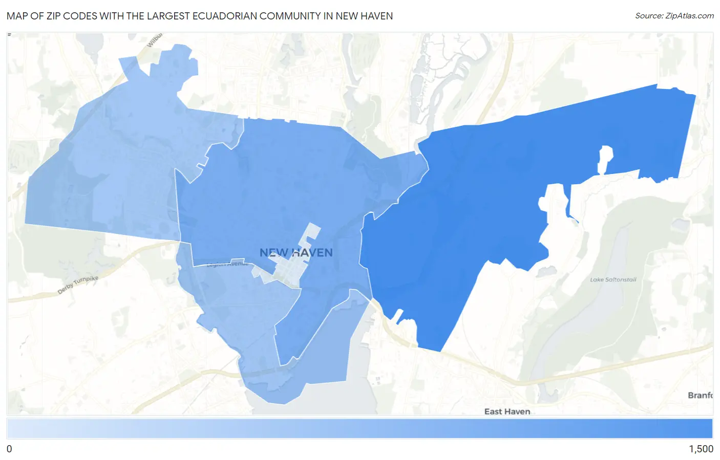Zip Codes with the Largest Ecuadorian Community in New Haven Map
