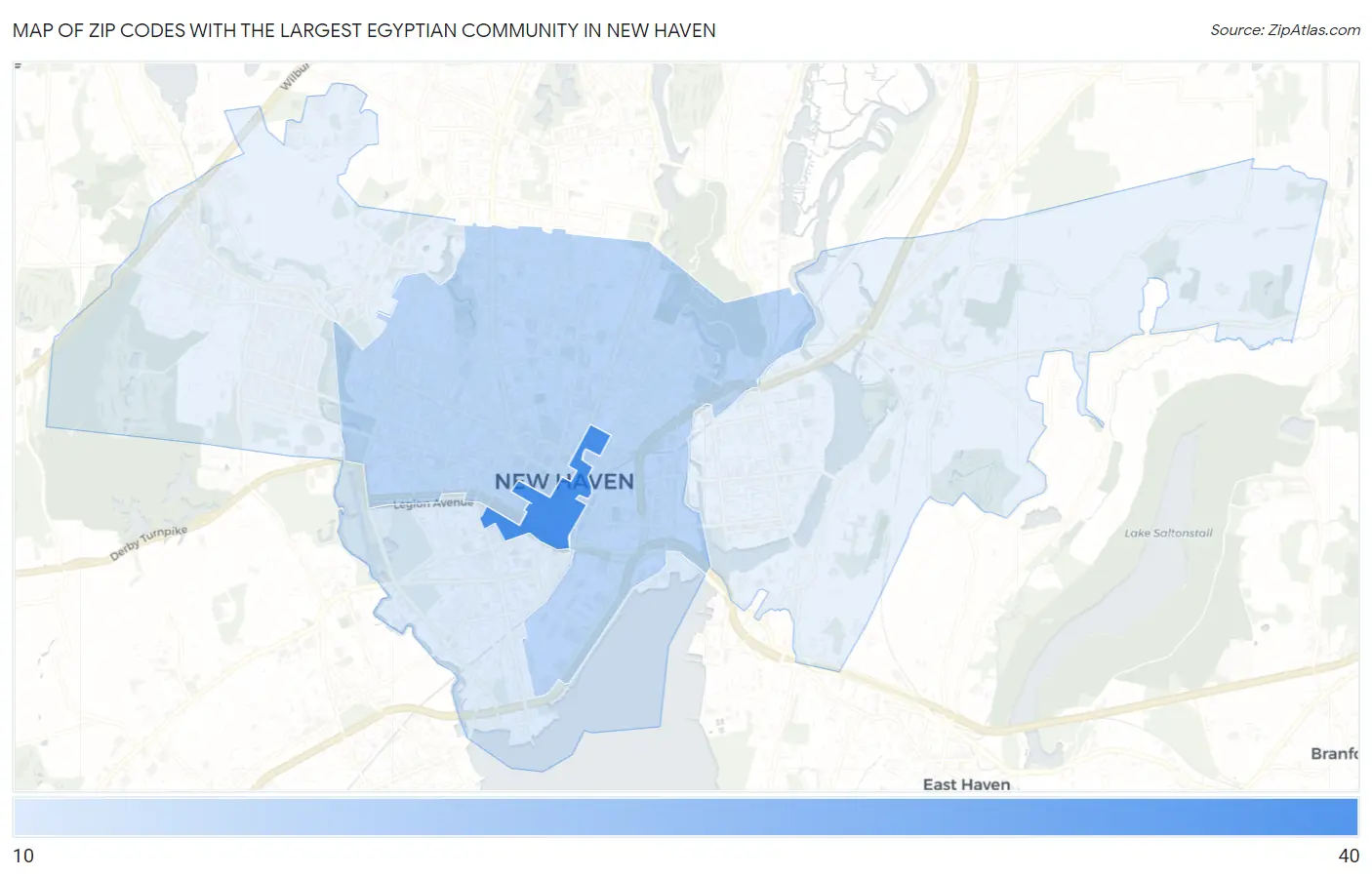 Zip Codes with the Largest Egyptian Community in New Haven Map