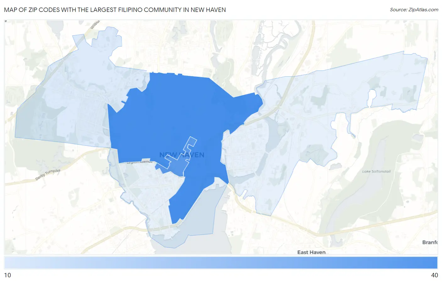 Zip Codes with the Largest Filipino Community in New Haven Map