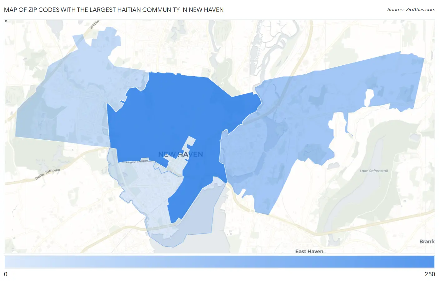 Zip Codes with the Largest Haitian Community in New Haven Map