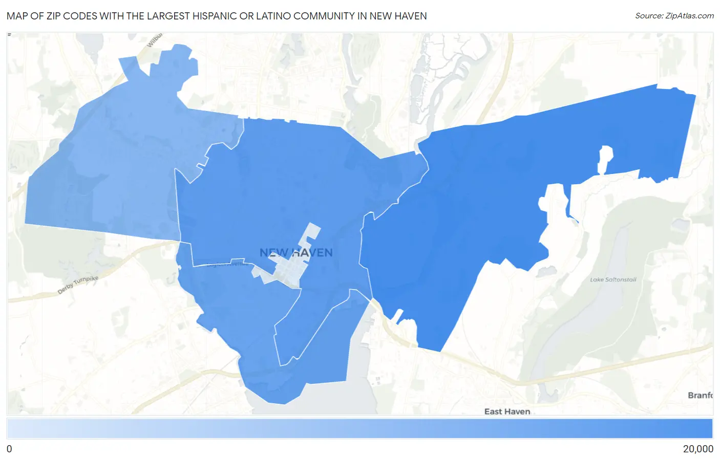 Zip Codes with the Largest Hispanic or Latino Community in New Haven Map