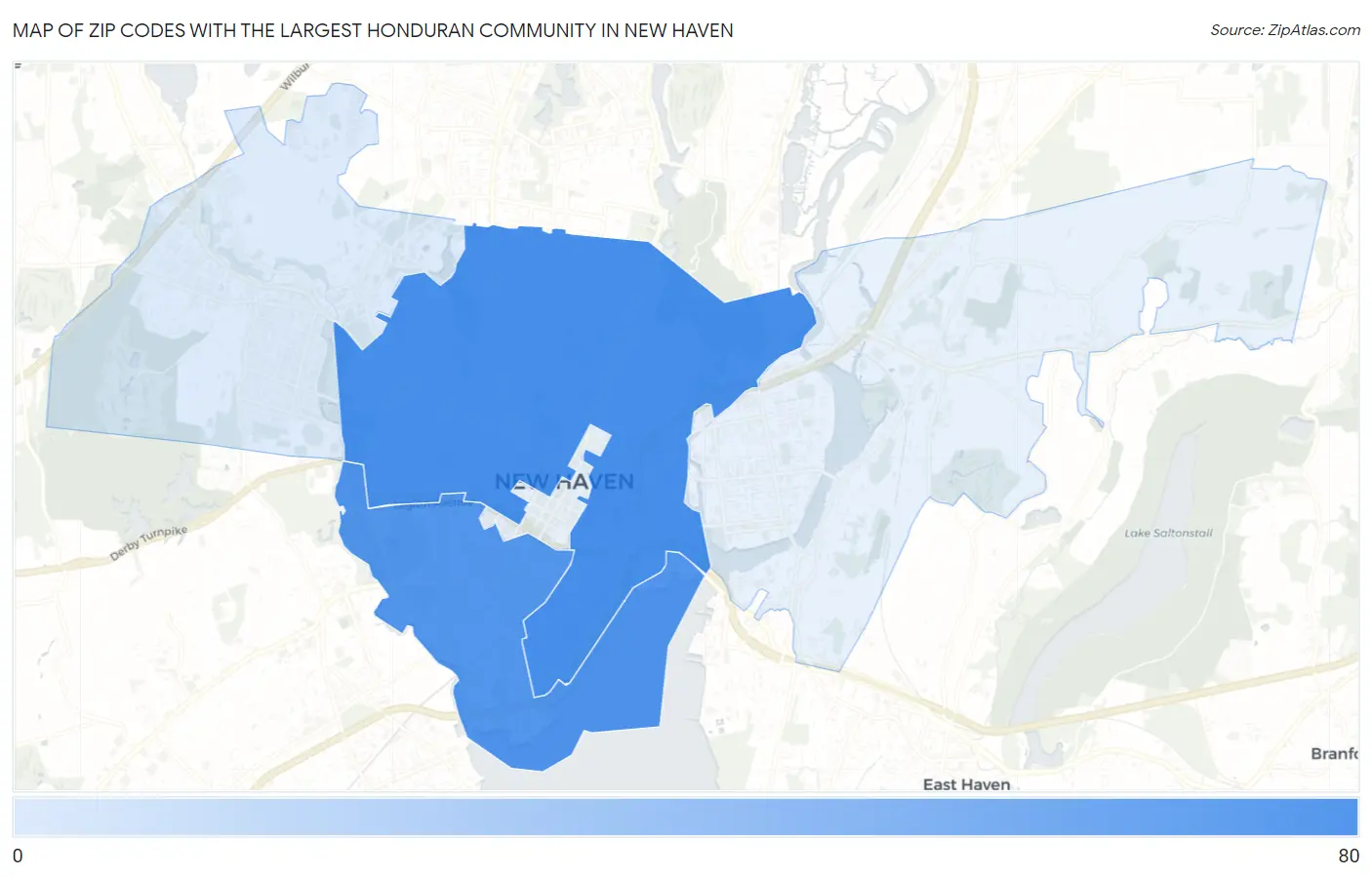 Zip Codes with the Largest Honduran Community in New Haven Map