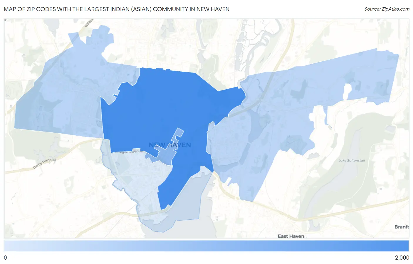 Zip Codes with the Largest Indian (Asian) Community in New Haven Map