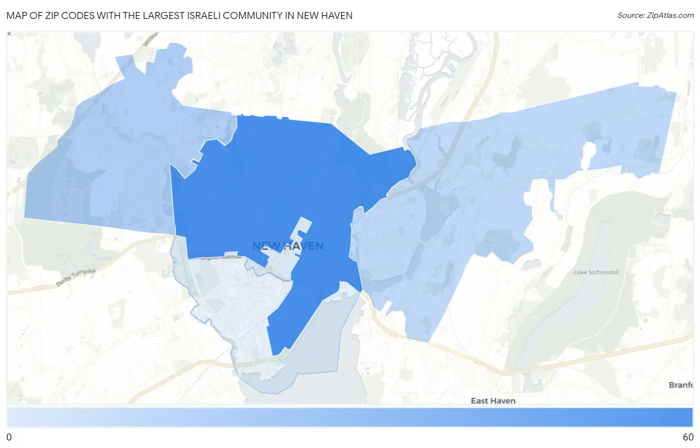 Zip Codes with the Largest Israeli Community in New Haven Map