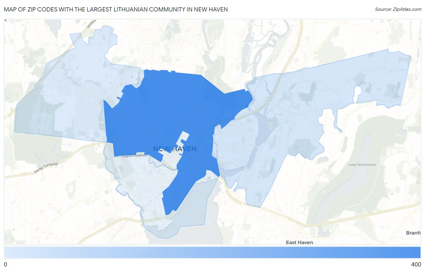 Zip Codes with the Largest Lithuanian Community in New Haven Map