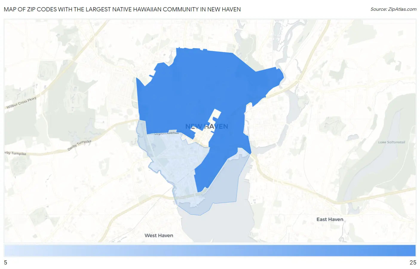 Zip Codes with the Largest Native Hawaiian Community in New Haven Map