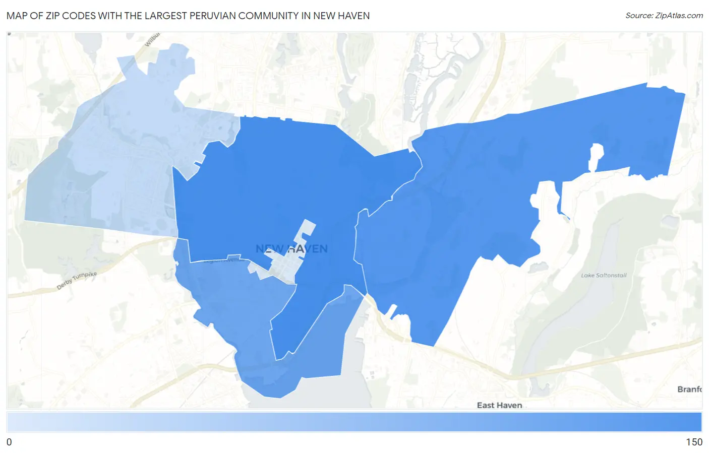 Zip Codes with the Largest Peruvian Community in New Haven Map