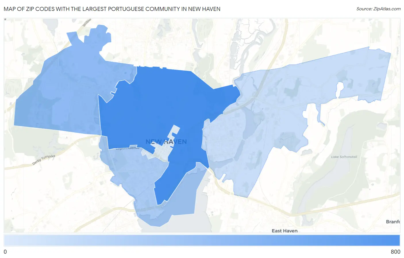 Zip Codes with the Largest Portuguese Community in New Haven Map