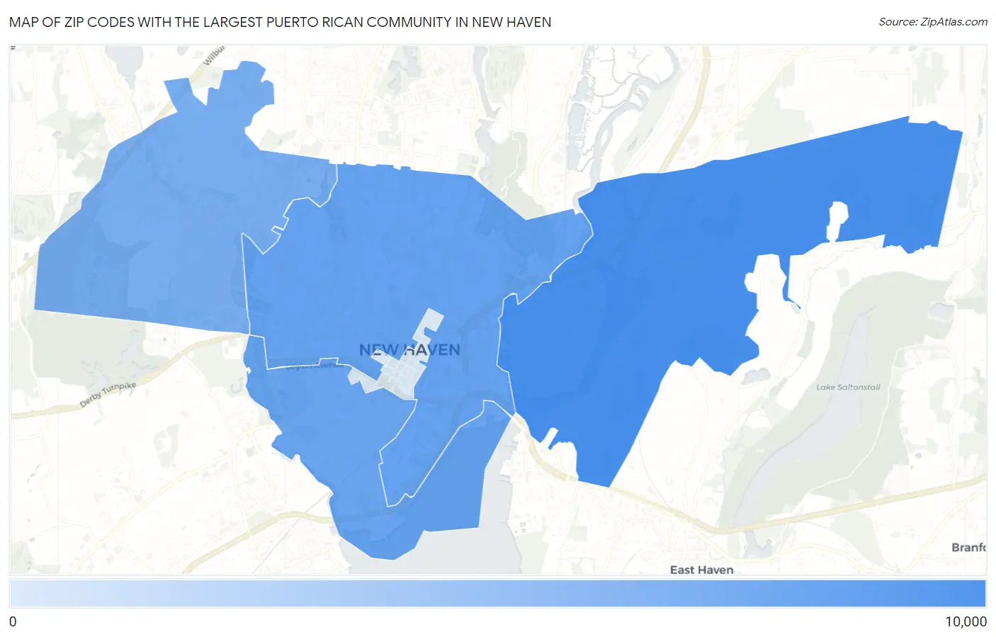 Zip Codes with the Largest Puerto Rican Community in New Haven Map