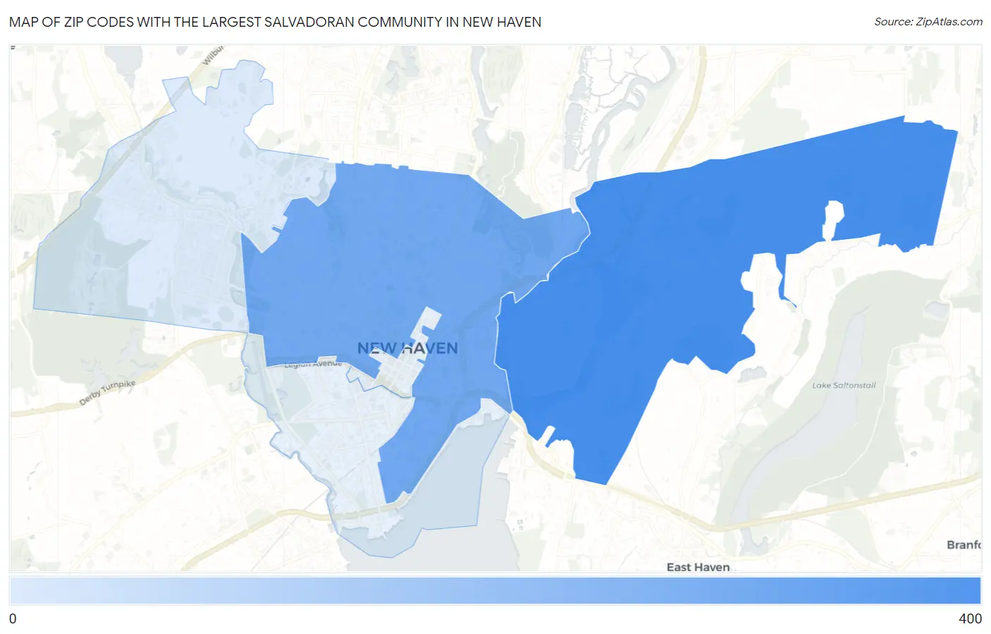 Zip Codes with the Largest Salvadoran Community in New Haven Map