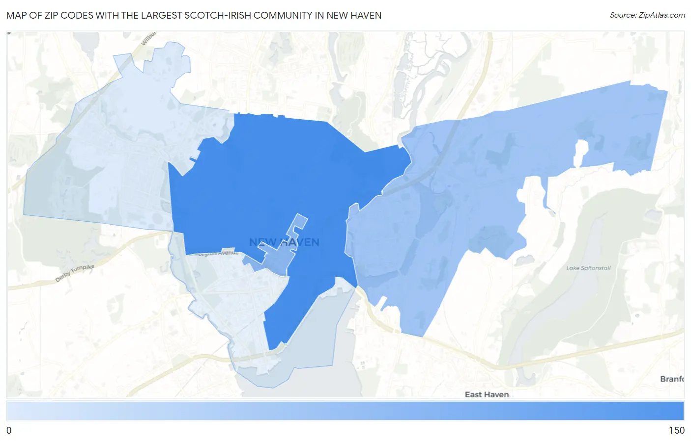 Zip Codes with the Largest Scotch-Irish Community in New Haven Map
