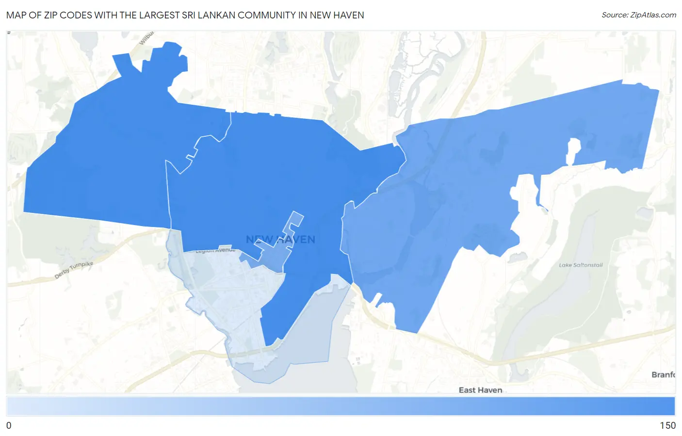 Zip Codes with the Largest Sri Lankan Community in New Haven Map