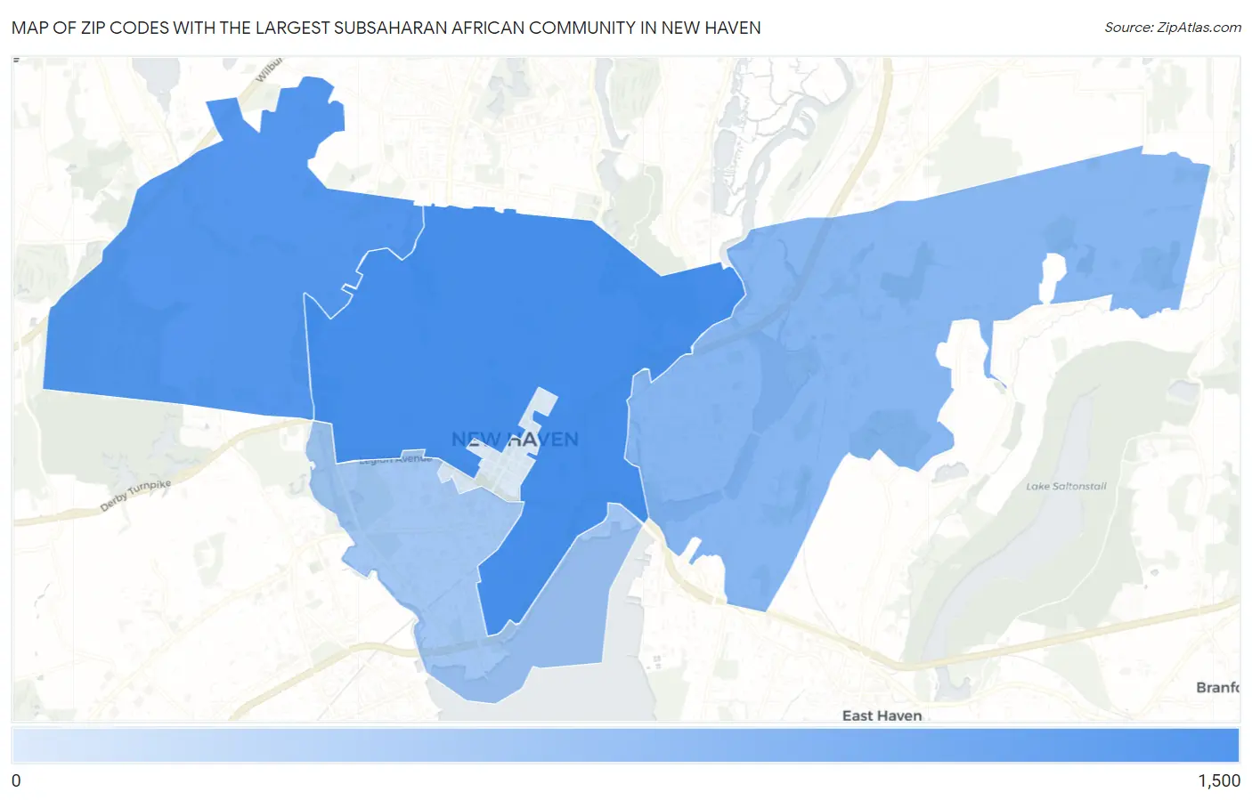Zip Codes with the Largest Subsaharan African Community in New Haven Map